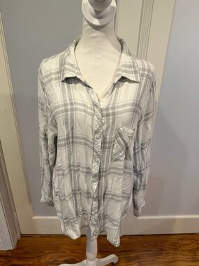 Well Worn Gray and White Plaid Shirt